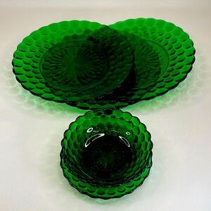 Anchor Hocking 1950s Emerald Green Bubble Glass Set
